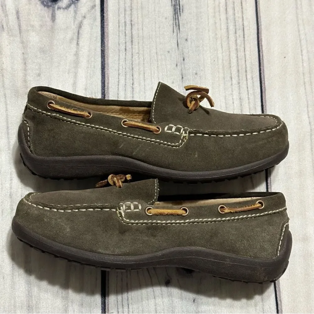 Lands End Women Sz 6 Flats Loafers Brown Suede Leather Bow Slip On Driving Shoes